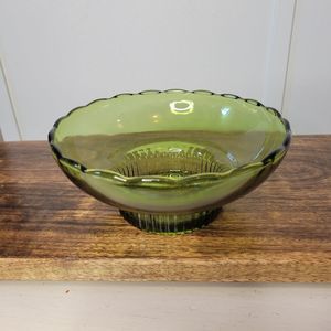 Brody Co. Green Depression Glass Vintage Bowl Scalloped Rim Pleated Base